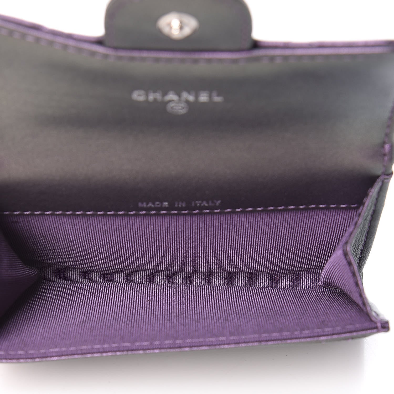 Chanel Metallic Lambskin Quilted Flap Card Holder Dark Purple 5 of 13
