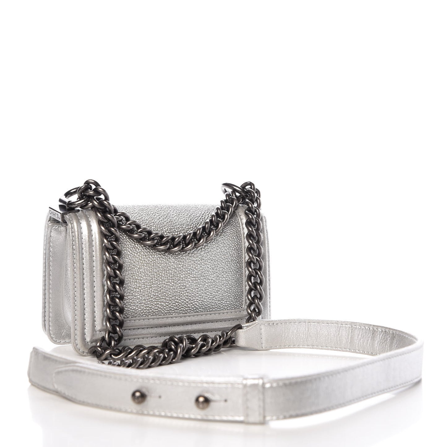 Metallic Galuchat Stingray Mini Boy Flap Silver