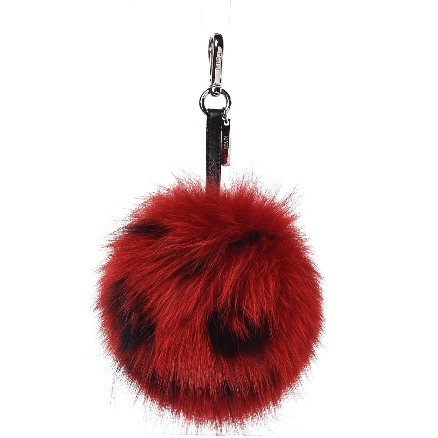 Fox Fur Pom Pom Monster Face Bag Charm Red Black