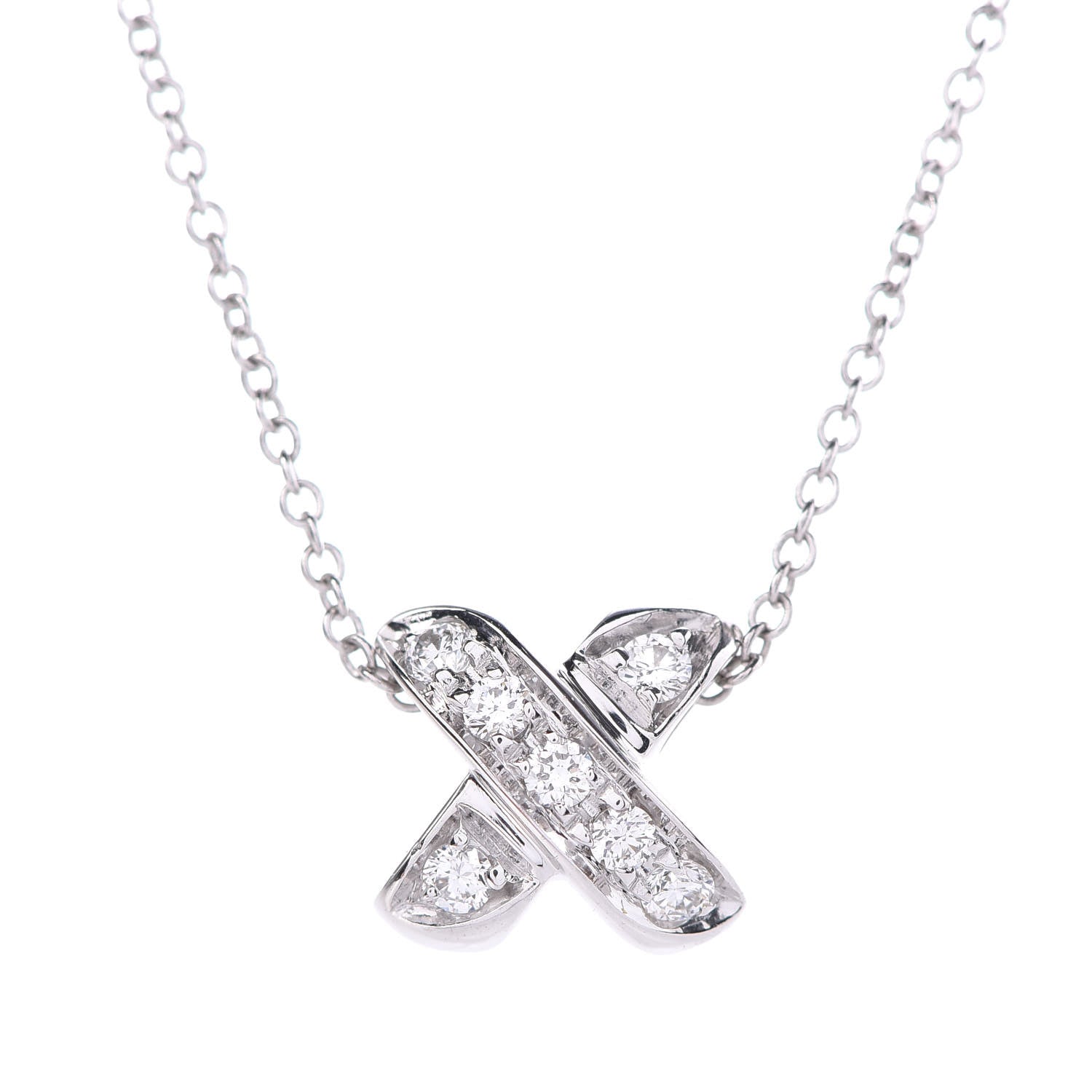 Tiffany 18K White Gold Diamond 9mm X Pendant Necklace 4 of 6