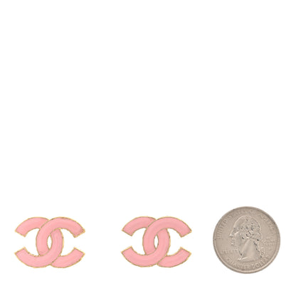 Chanel Metal Enamel CC Earrings Pink Gold 2 of 4