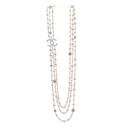Chanel Pearl Crystal CC Starfall Multi Strand Necklace Silver 3 of 5