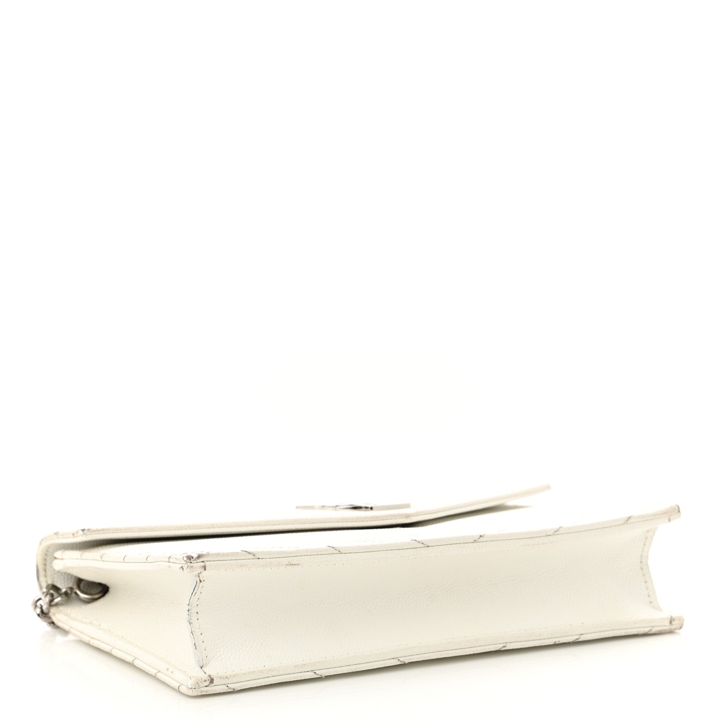 Saint Laurent Grain De Poudre Matelasse Chevron Monogram Envelope Chain Wallet Optical White 4 of 20