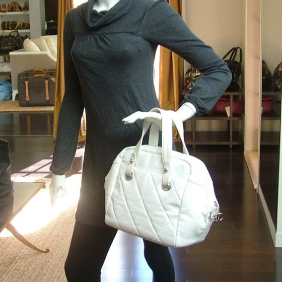 Chanel Leather Square Stitched Bowler White 2 of 10
