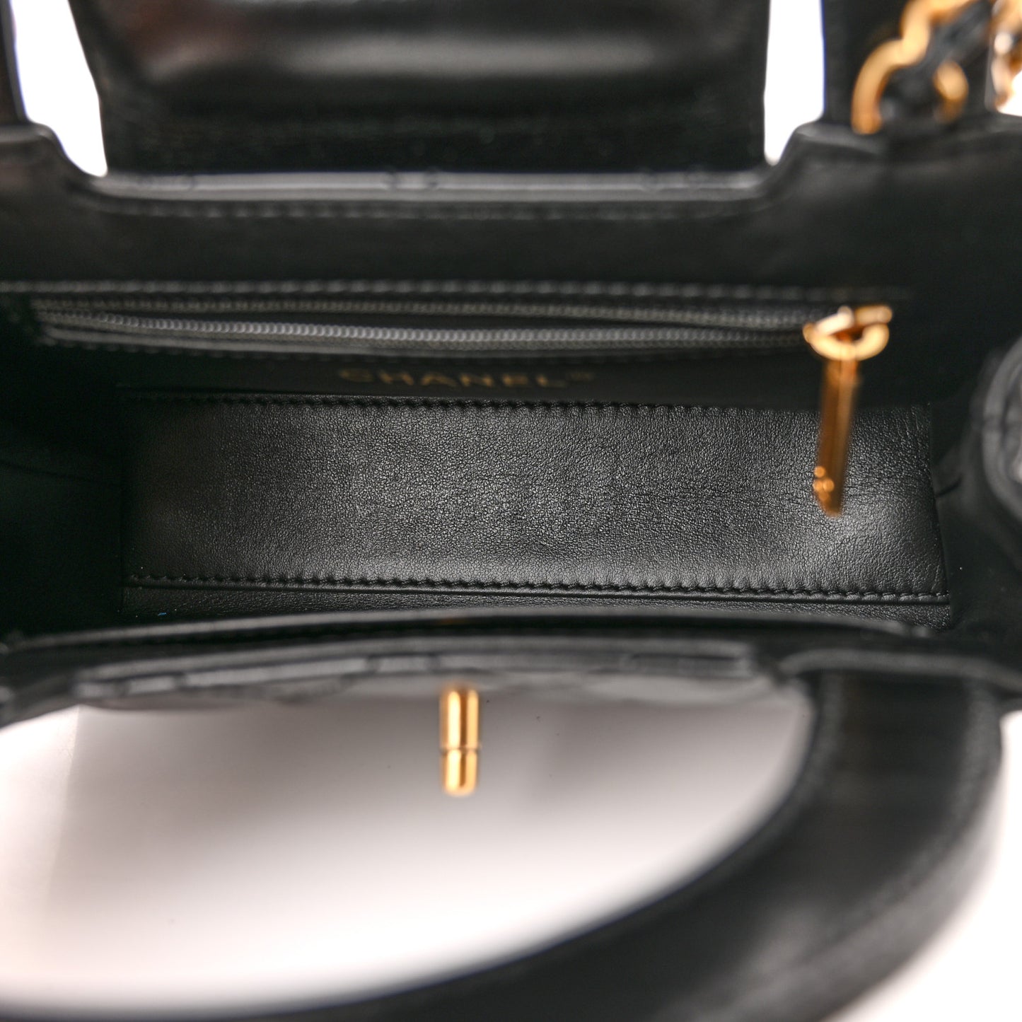 Shiny Aged Calfskin Quilted Nano Kelly Shopper Black