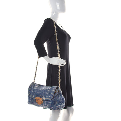 Prada Tweed Medium Shoulder Bag Blue 2 of 17