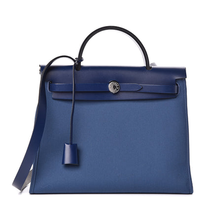Hermes Vache Hunter Toile Herbag Zip 31 PM Bleu Brighton Bleu Saphir 3 of 16