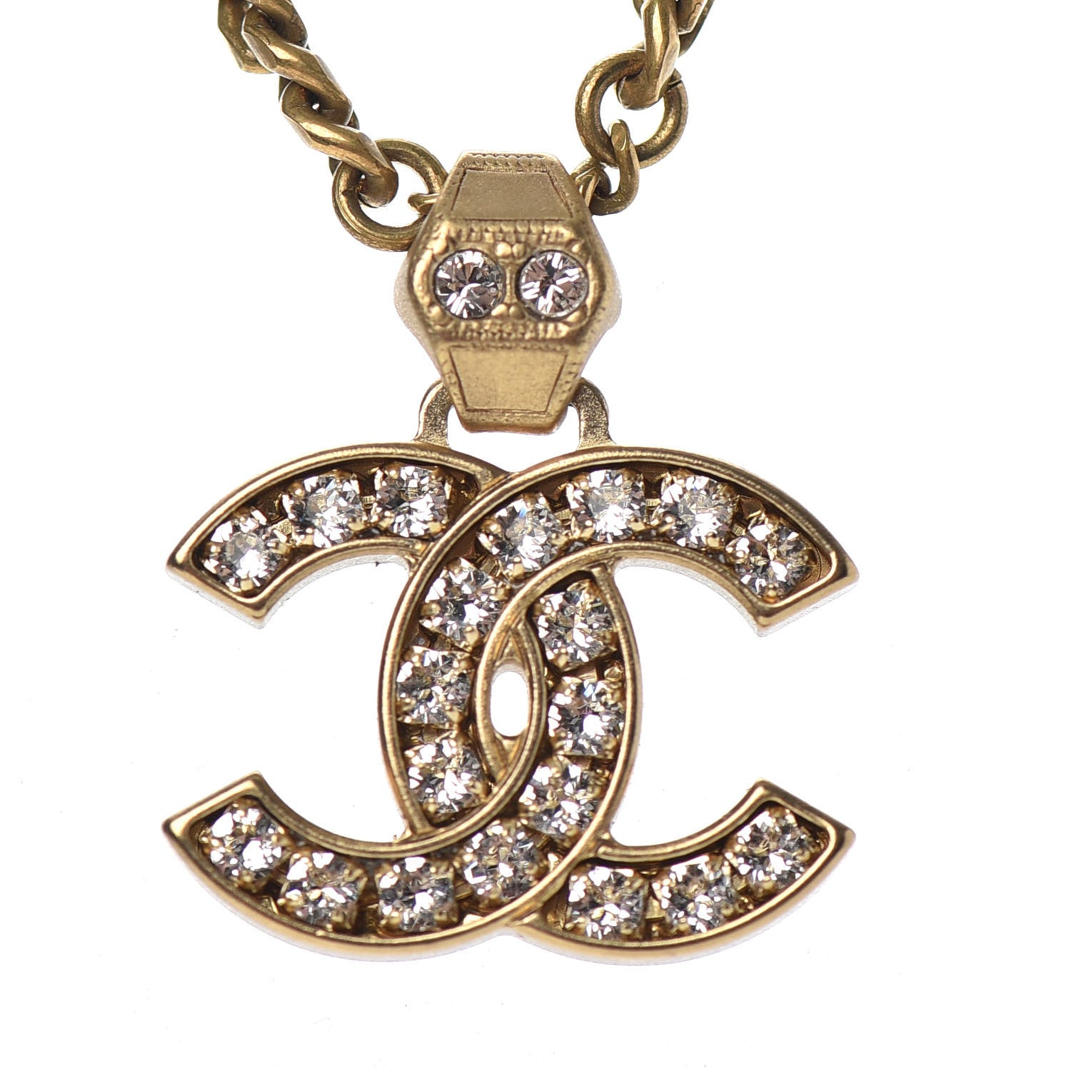 Chanel Crystal CC Pendant Necklace Gold 4 of 5