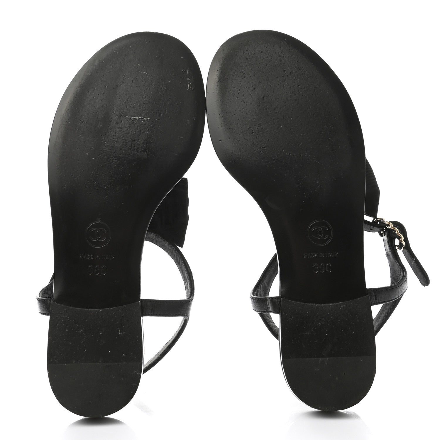 Chanel Lambskin Grosgrain Bow CC Chain Thong Sandals 36 Black Gold 5 of 8