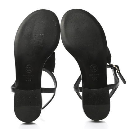 Chanel Lambskin Grosgrain Bow CC Chain Thong Sandals 36 Black Gold 5 of 8