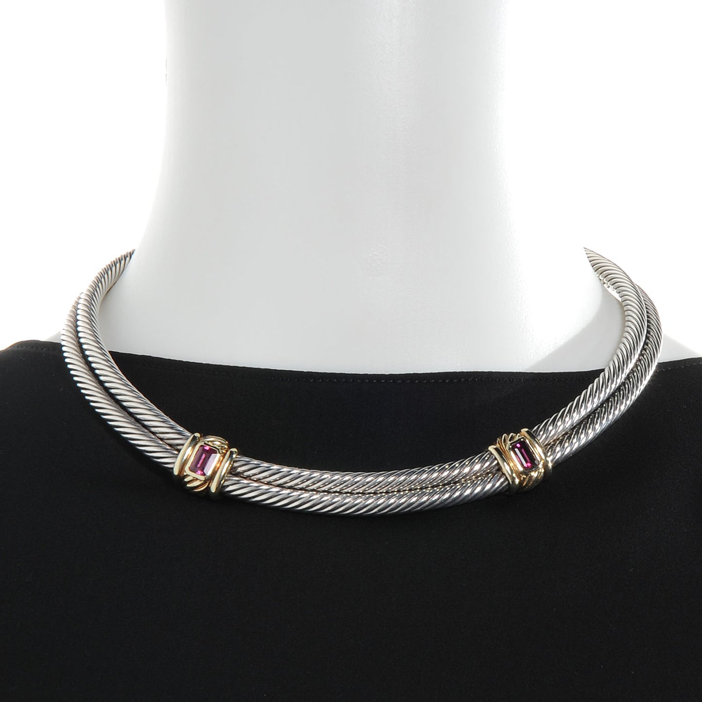 18k White Gold 14k Yellow Gold Pink Tourmaline Cable Choker