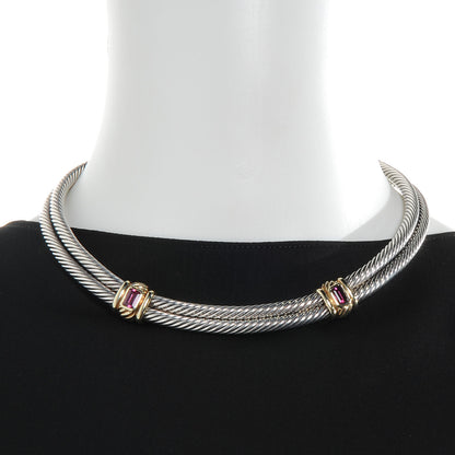 David Yurman 18k White Gold 14k Yellow Gold Pink Tourmaline Cable Choker 2 of 7
