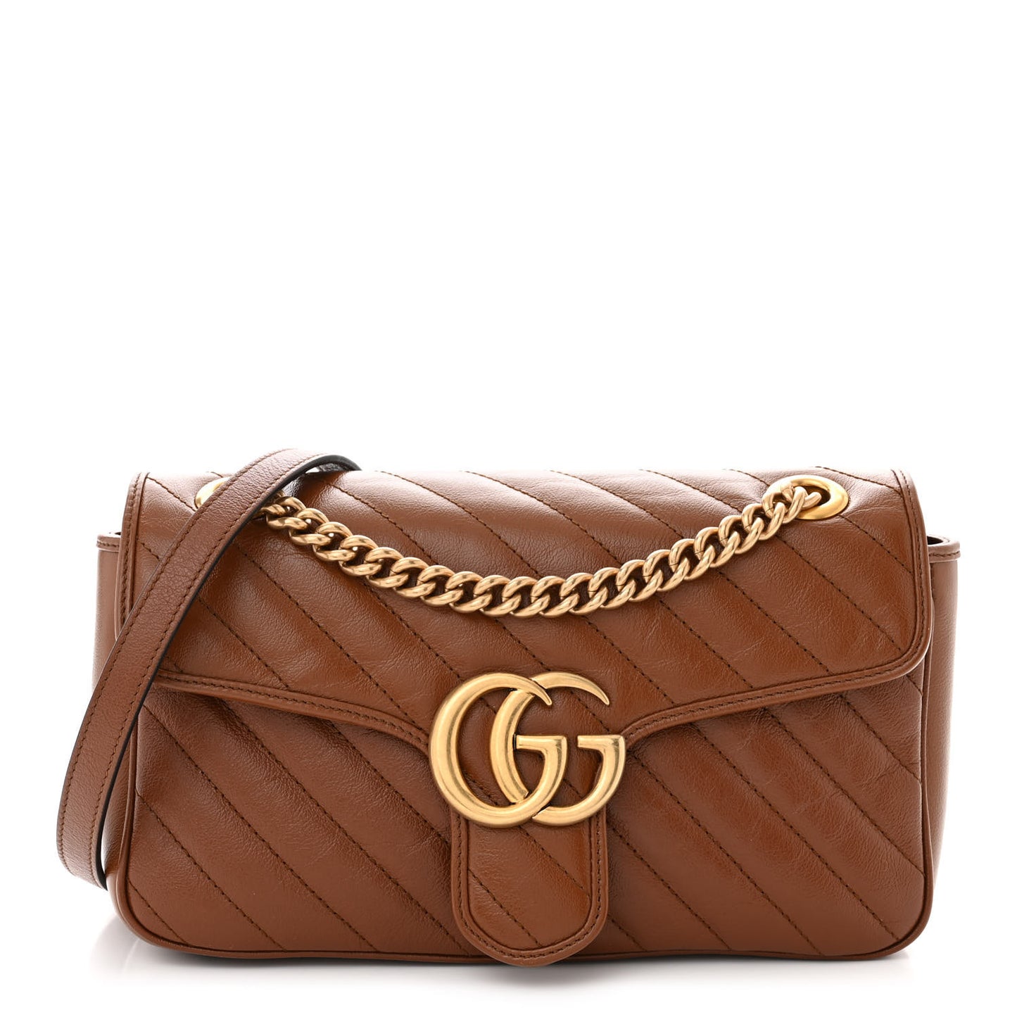 Azalea Calfskin Matelasse Diagonal Small GG Marmont Shoulder Bag Cuir
