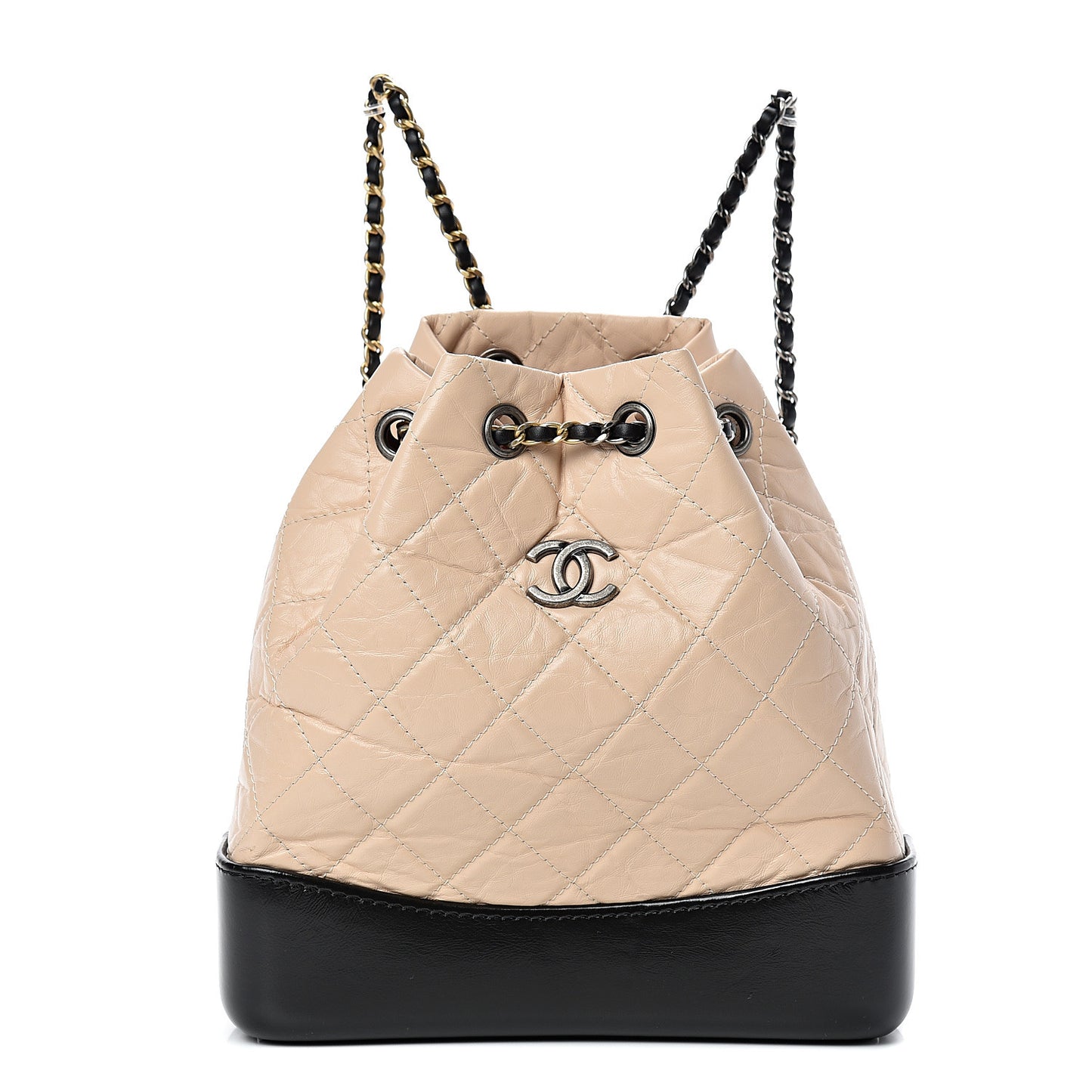 Aged Calfskin Quilted Small Gabrielle Backpack Beige Black