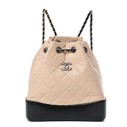 Chanel Aged Calfskin Quilted Small Gabrielle Backpack Beige Black 1 of 10
