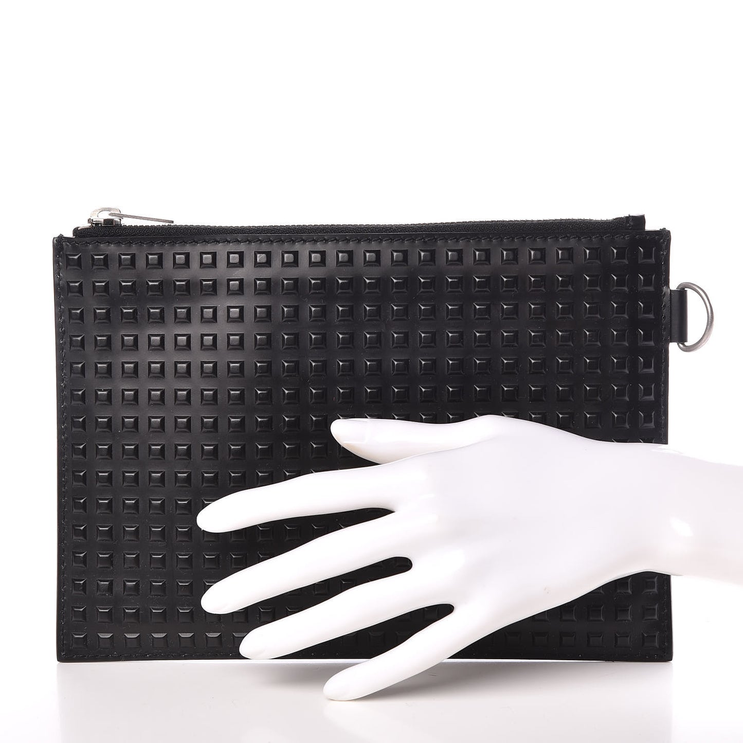 Calfskin Grid Embossed Pouch Black