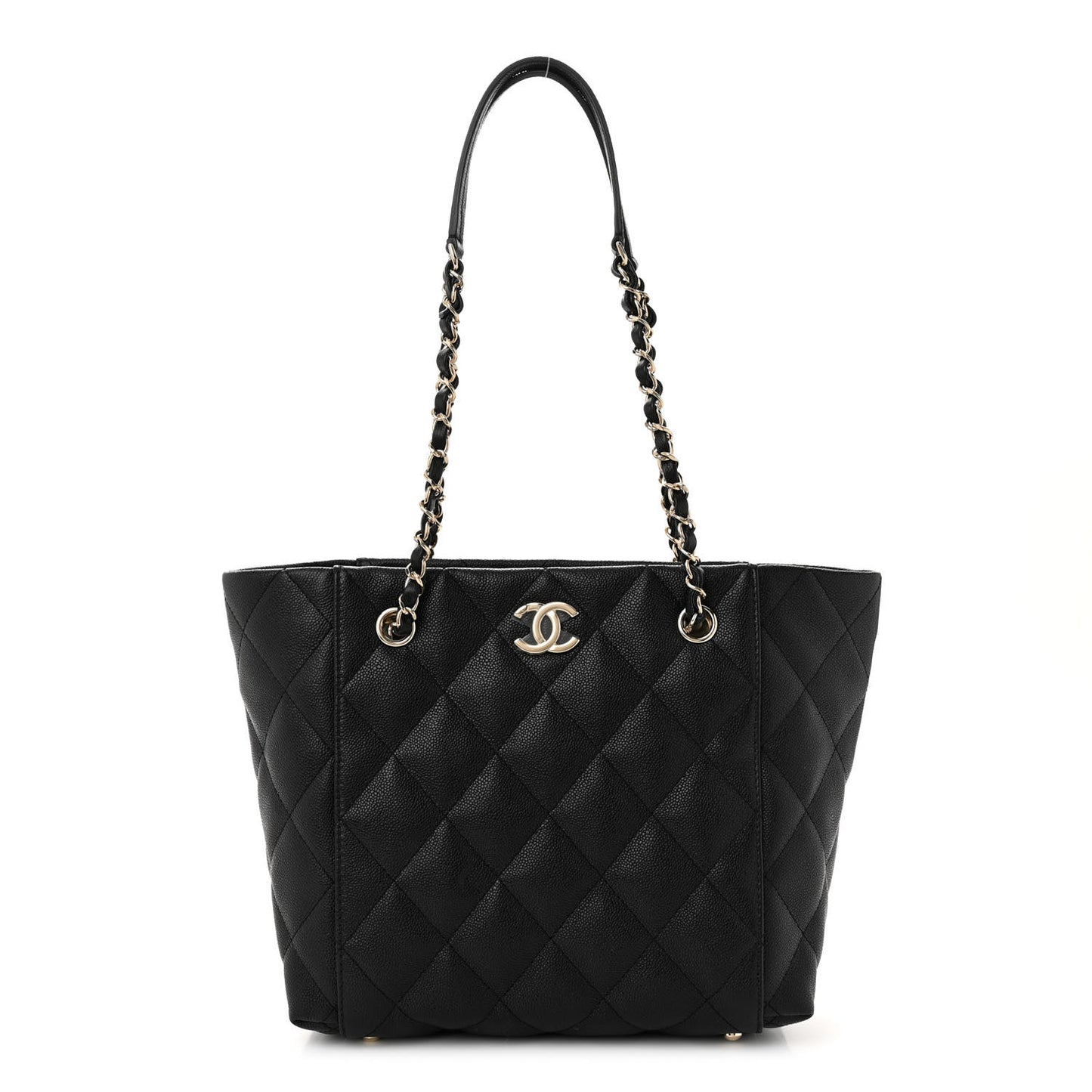 Caviar Quilted Small Shopping Tote Black