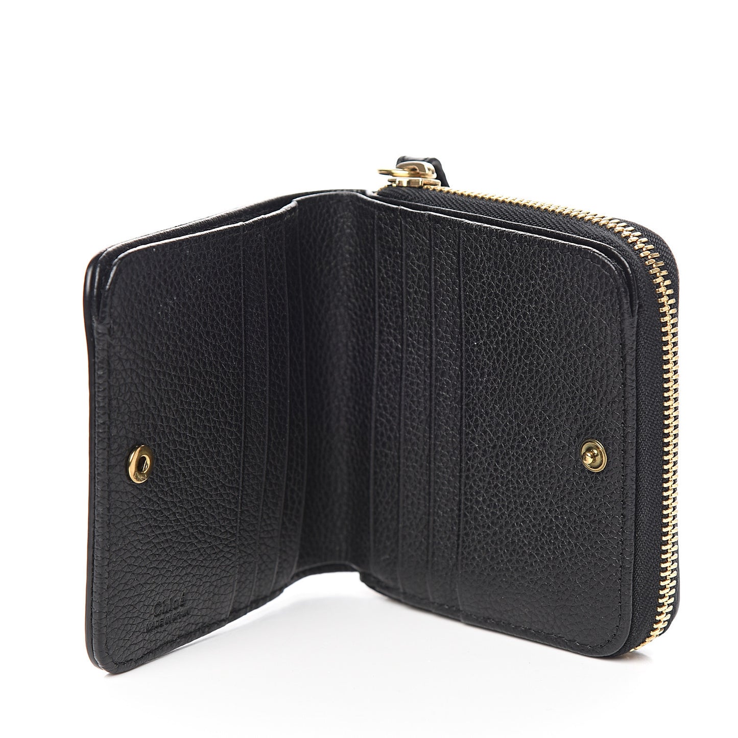 Grained Calfskin Compact Zip Around Wallet Black