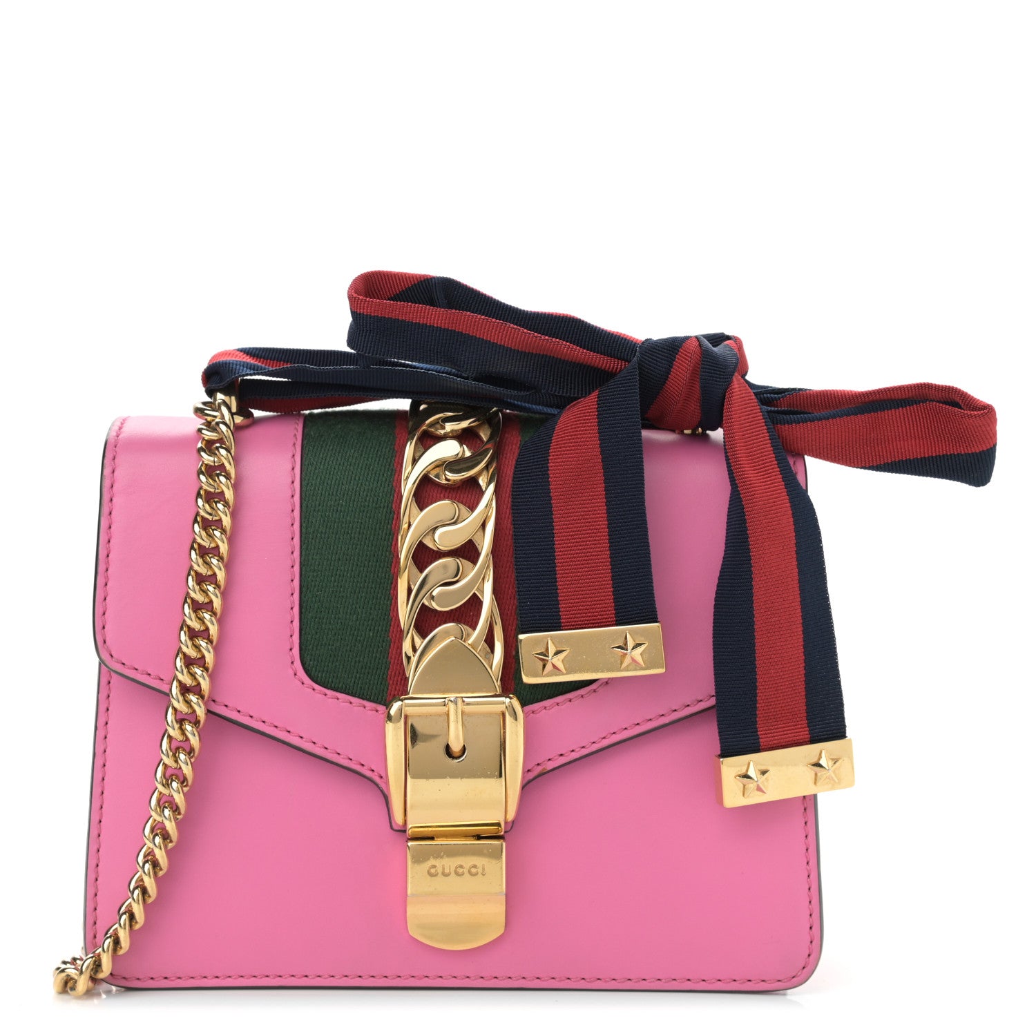Gucci Vitello Fontanella Web Mini Sylvie Chain Shoulder Bag Pink Tropical Flower 1 of 17