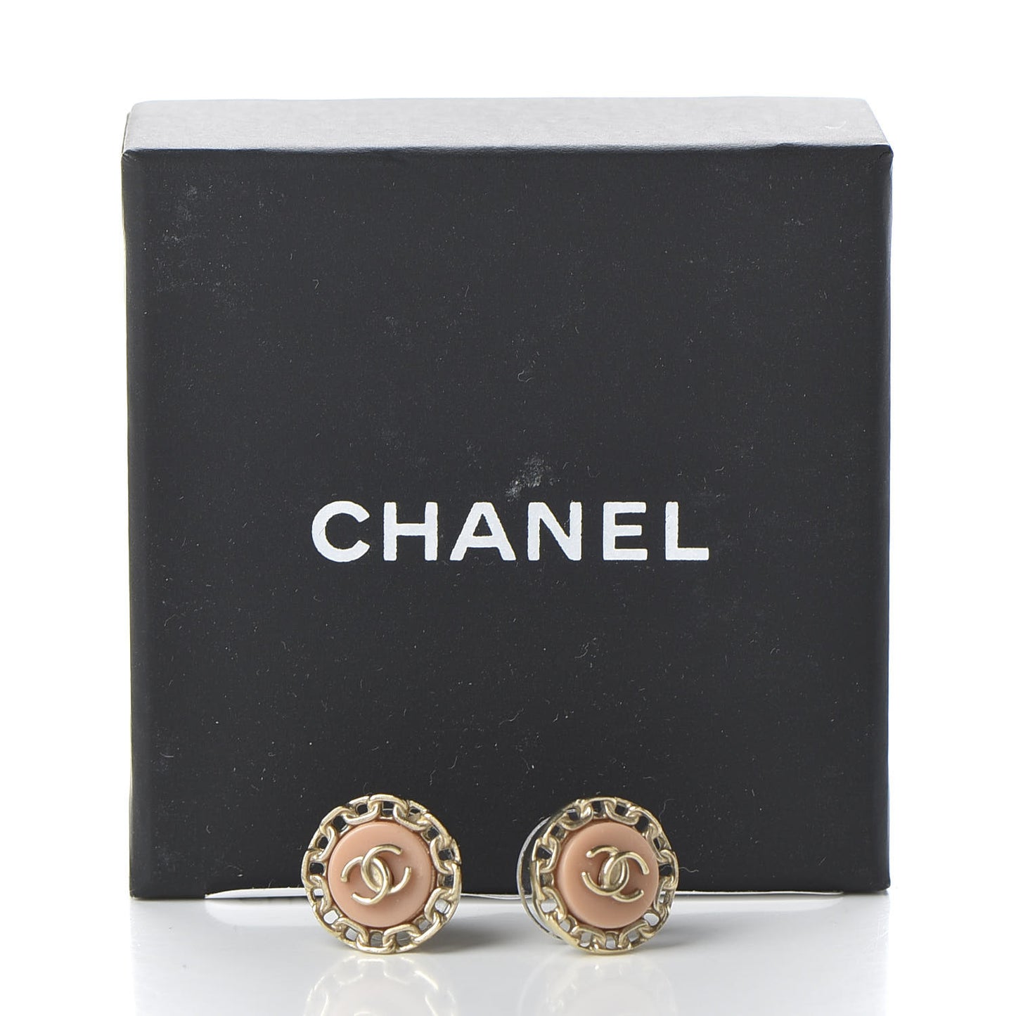 Resin Chain CC Round Earrings Gold Pink
