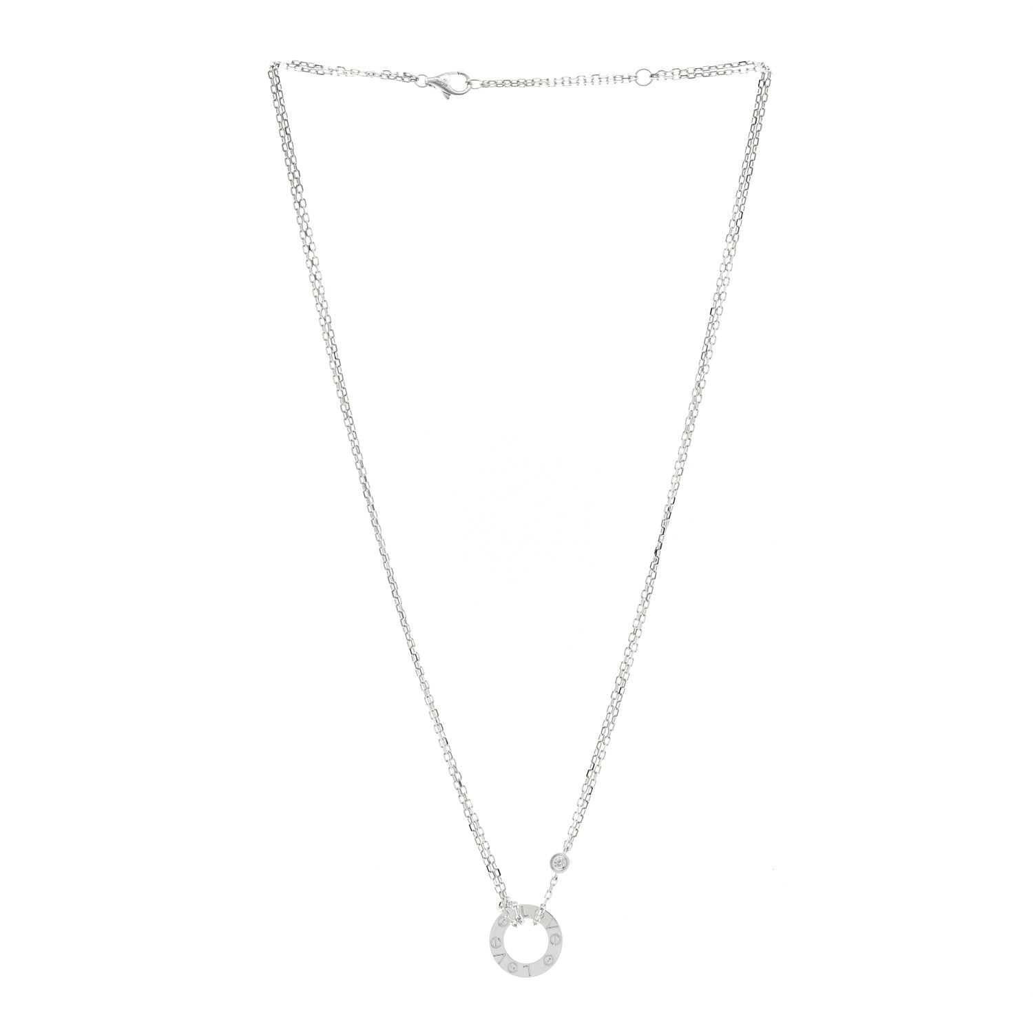 Cartier 18K White Gold 2 Diamond LOVE Necklace 3 of 4