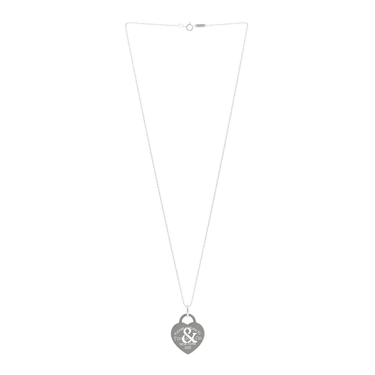 Sterling Silver Return to Tiffany Ampersand Heart Pendant Bead Chain Necklace