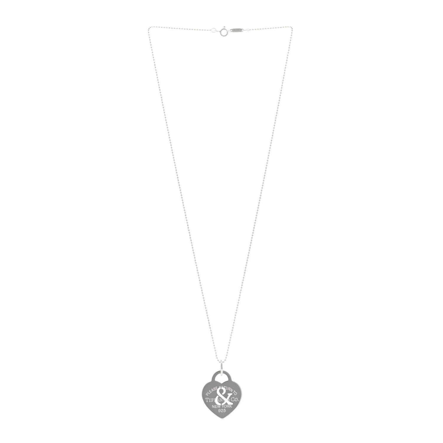 Tiffany Sterling Silver Return to Tiffany Ampersand Heart Pendant Bead Chain Necklace 3 of 4