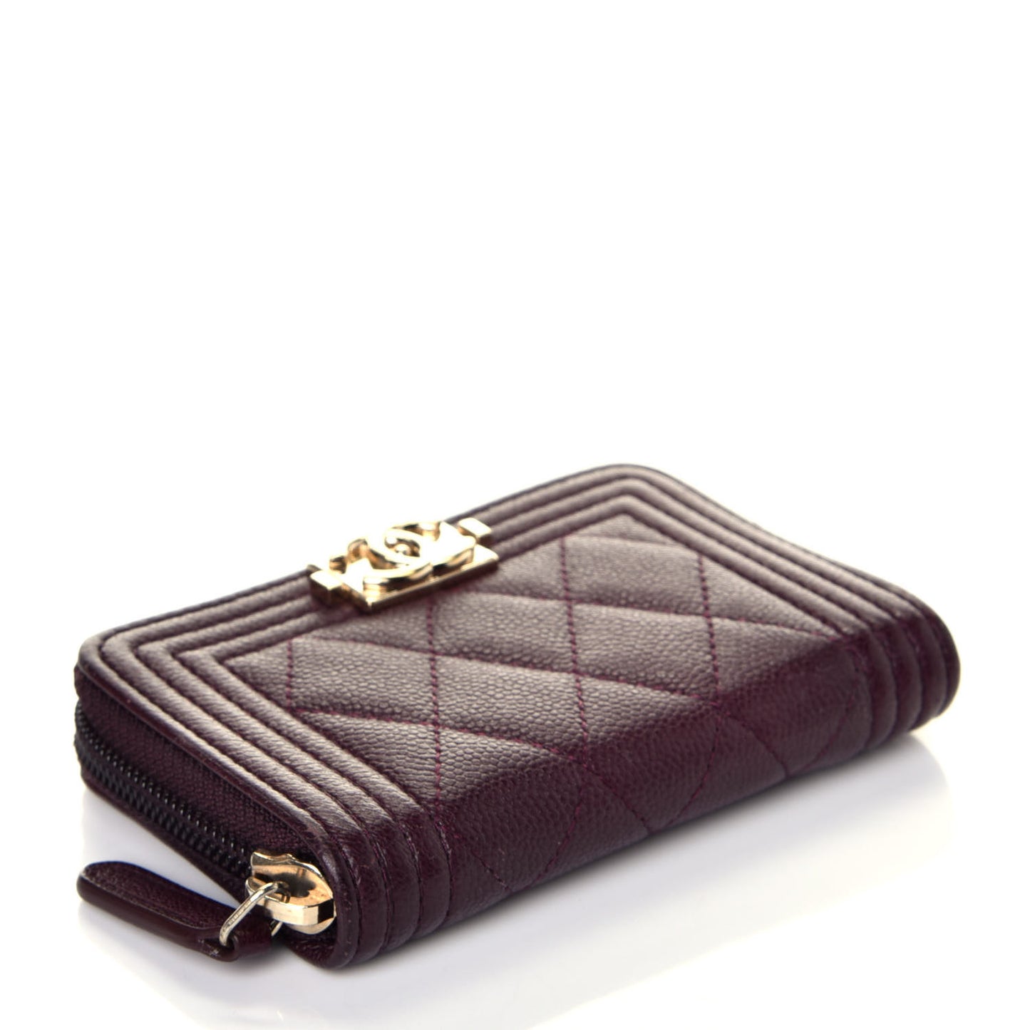 Caviar Quilted Boy Zip Around Coin Purse Wallet Dark Purple