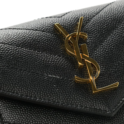 Saint Laurent Grain De Poudre Matelasse Chevron Monogram Compact Tri Fold Wallet Black 8 of 8