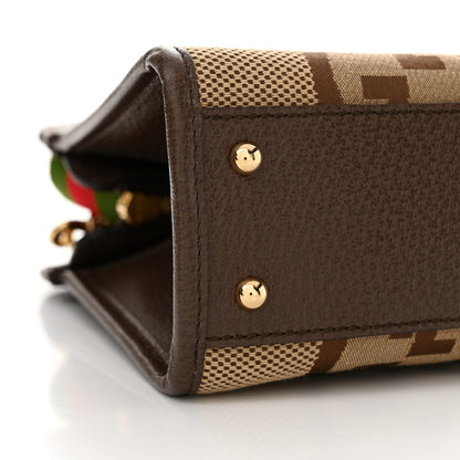 Gucci Monogram Jumbo GG Textured Dollar Calfskin Web Small Ophidia Slip Handle Tote Beige Ebony New Acero 9 of 11