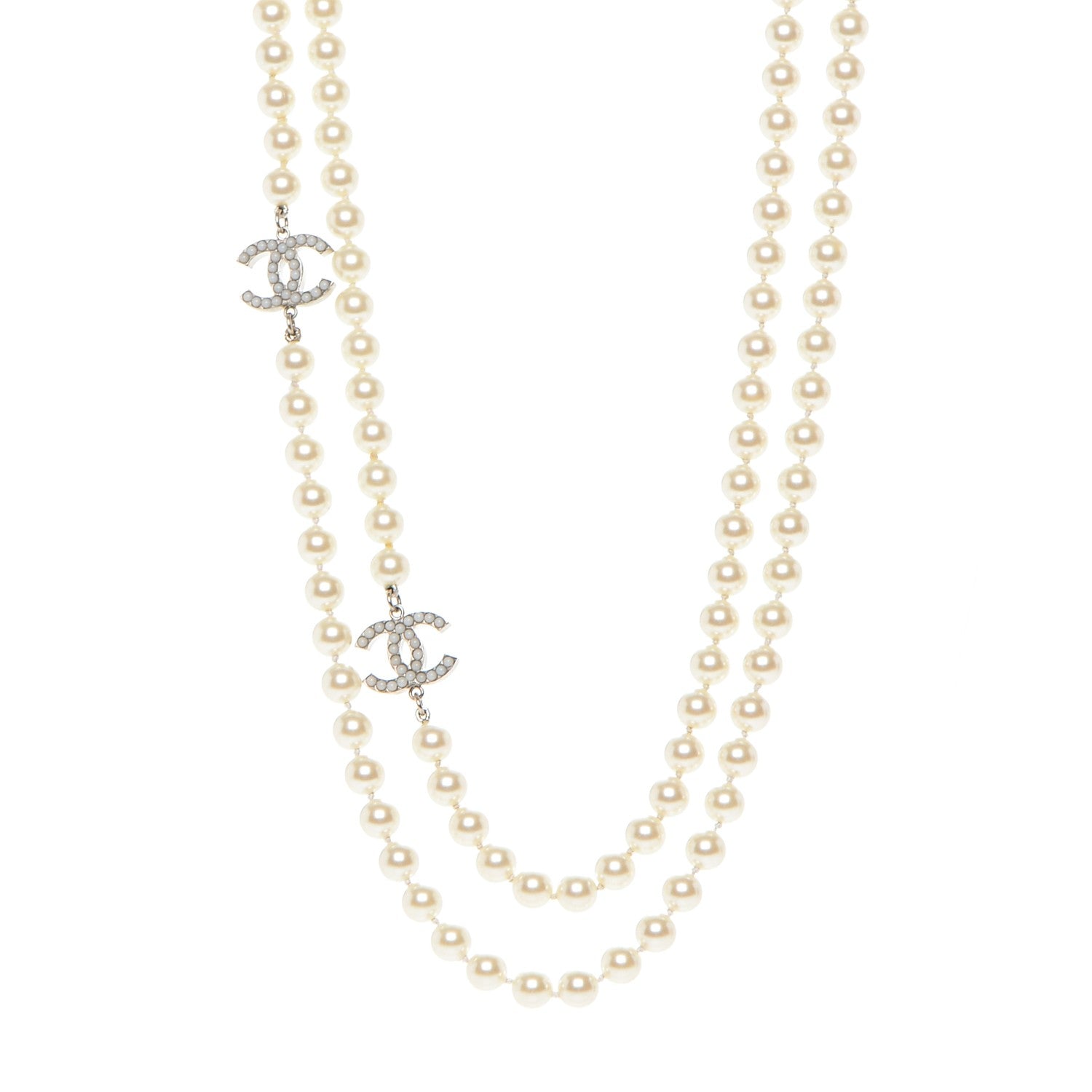 Chanel Pearl CC Long Necklace Silver 1 of 5