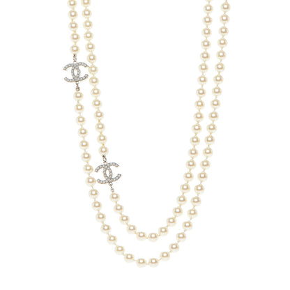 Chanel Pearl CC Long Necklace Silver 1 of 5