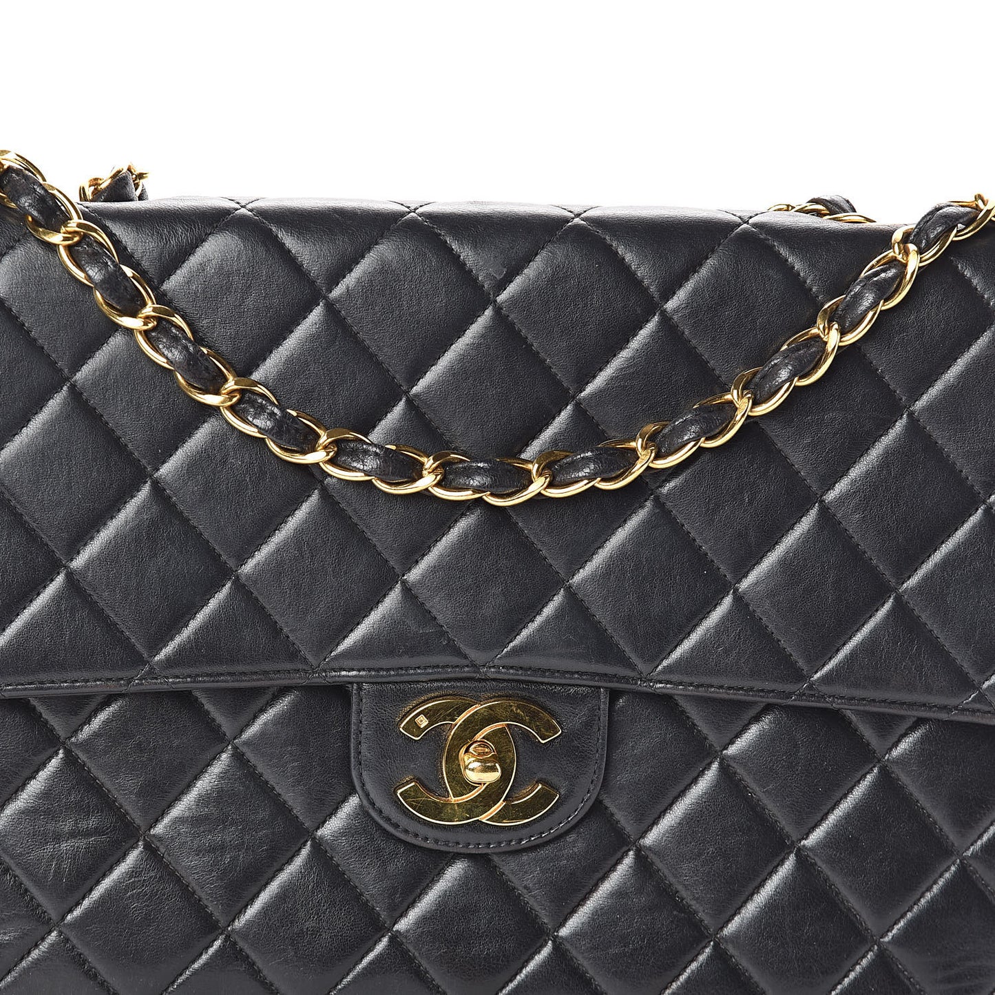 Lambskin Quilted Jumbo Single Flap Black