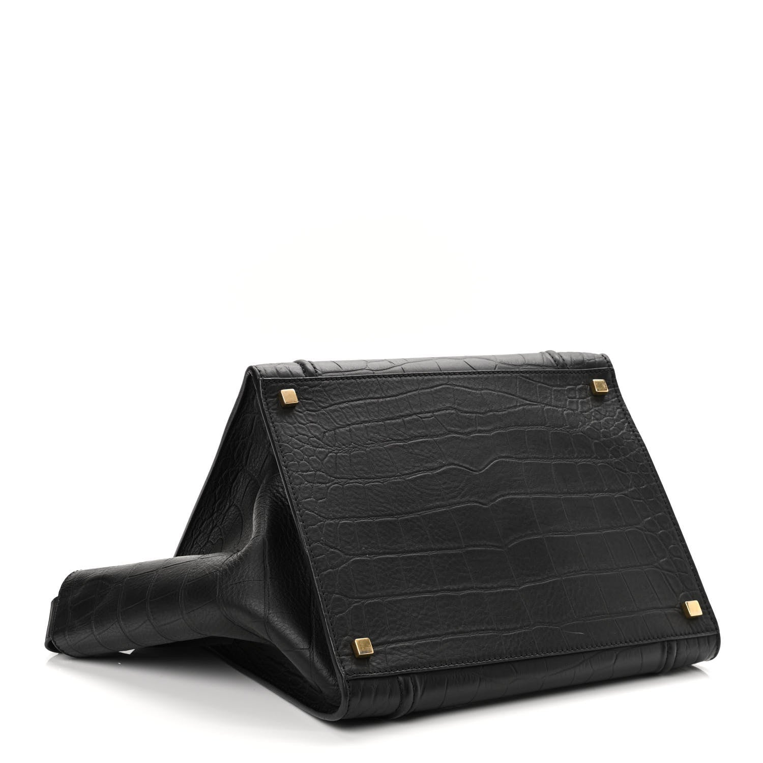 Celine Calfskin Crocodile Embossed Medium Phantom Luggage Black 4 of 10