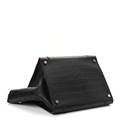 Celine Calfskin Crocodile Embossed Medium Phantom Luggage Black 4 of 10