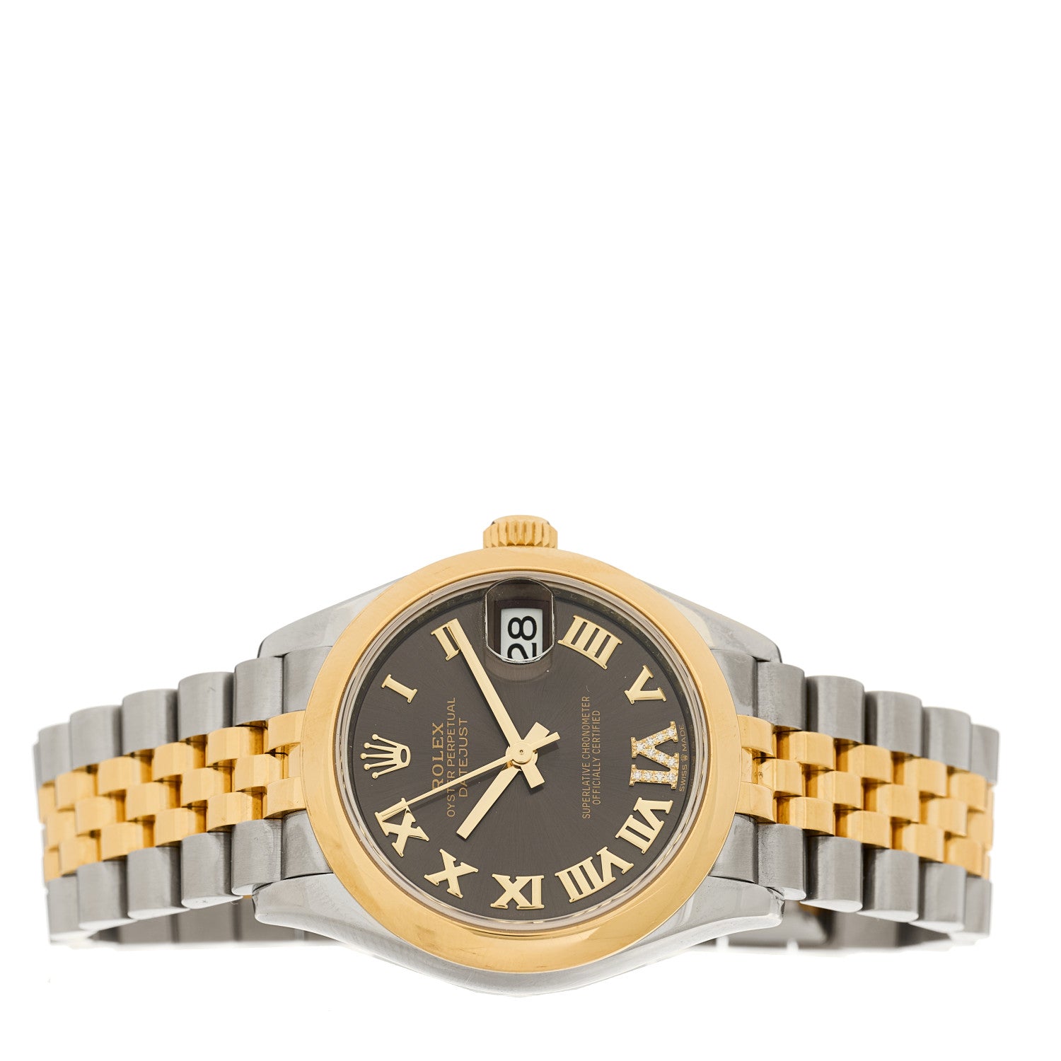 Rolex Stainless Steel 18K Yellow Gold Diamond 31mm Oyster Perpetual Datejust Watch Dark Grey Roman 278243 2 of 4