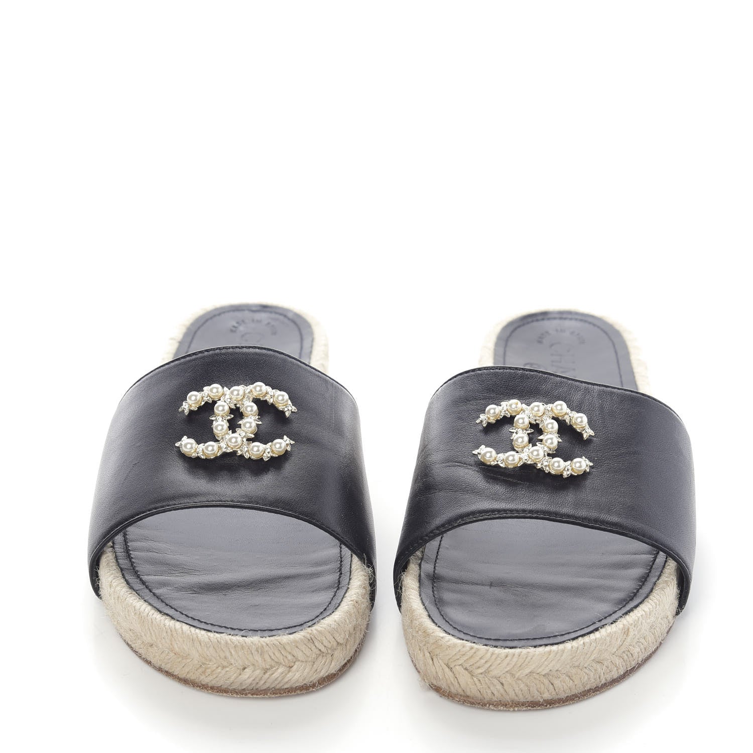 Chanel Lambskin Pearl CC Espadrille Slip On Sandals 38 Black 2 of 9