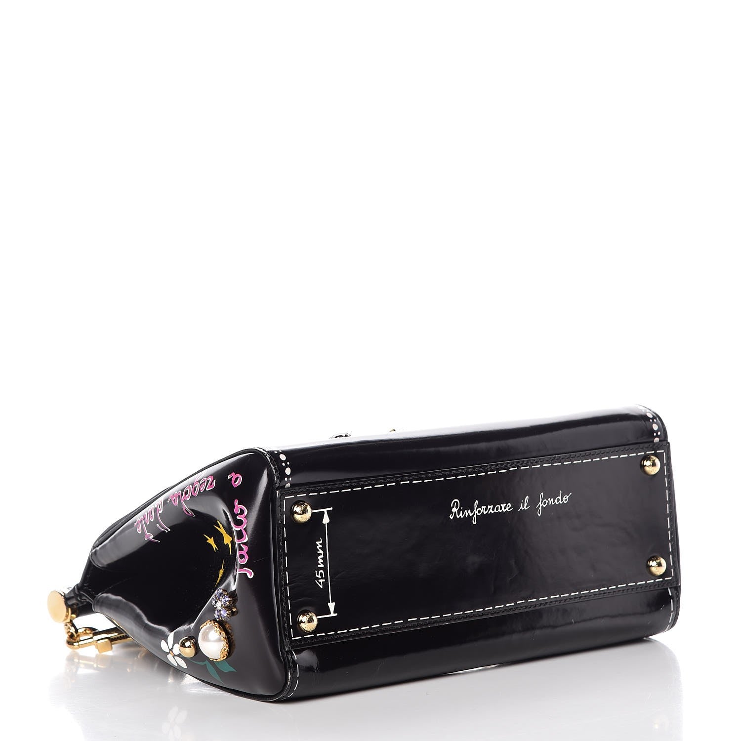Dolce & Gabbana Glazed Calfskin Embroidered Medium Heart Flower Miss Sicily Satchel Black 5 of 10