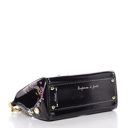 Dolce & Gabbana Glazed Calfskin Embroidered Medium Heart Flower Miss Sicily Satchel Black 5 of 10