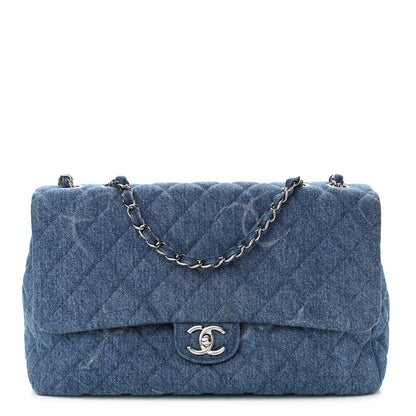 Chanel Denim Quilted CC Print Jumbo Single Flap Blue 1 of 11
