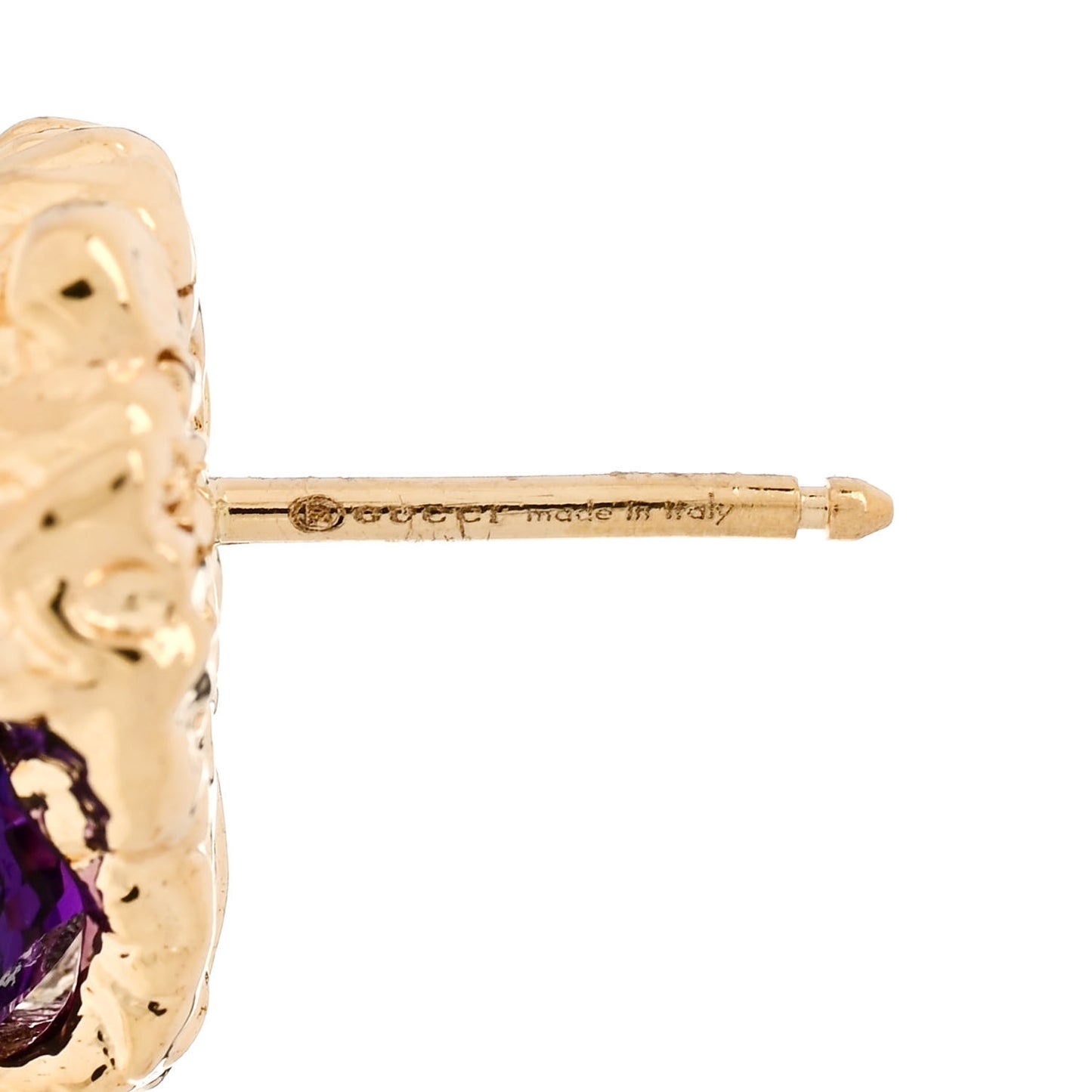 18K Yellow Gold Diamond Amethyst Lion Head Stud Earrings