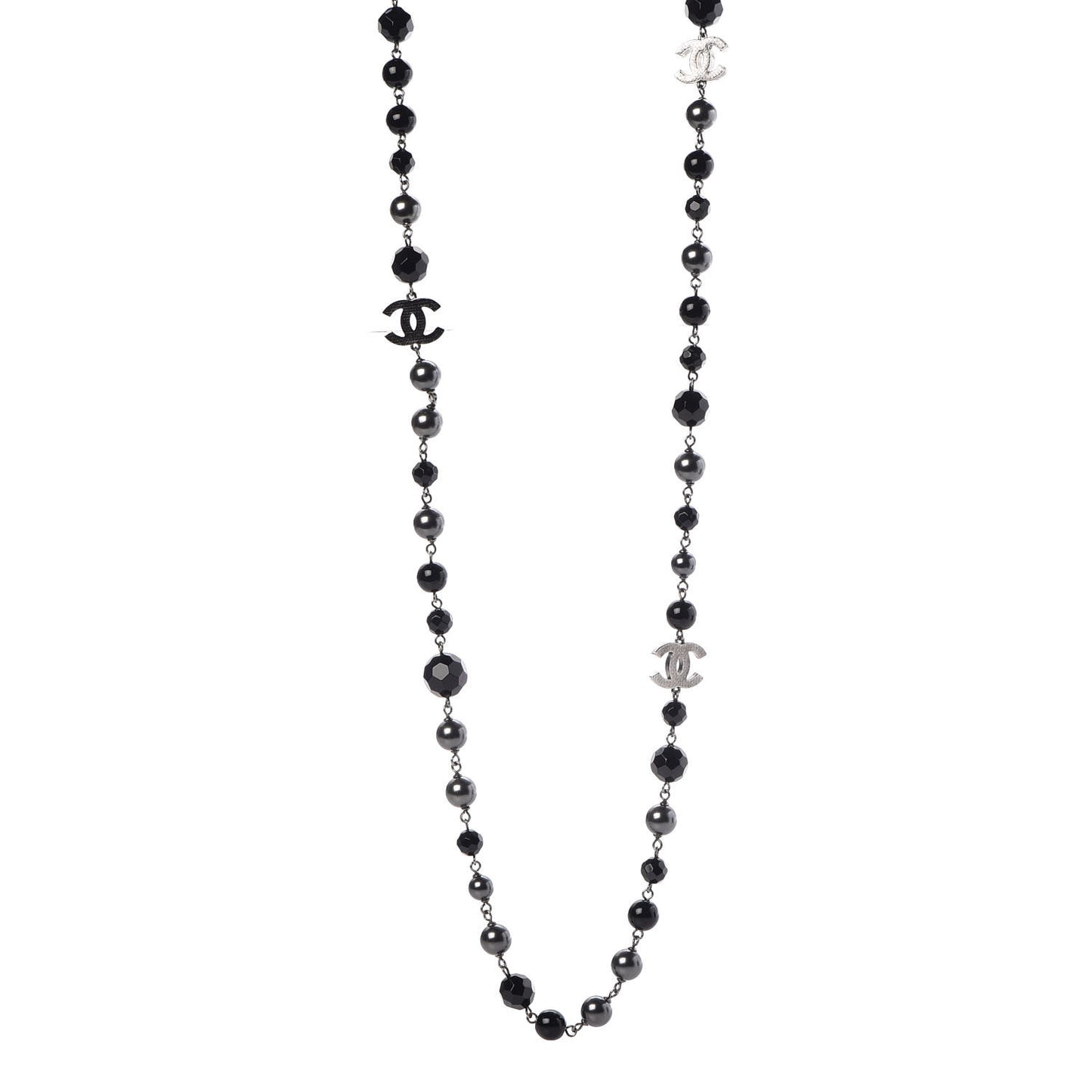 Ruthenium Beaded CC Long Necklace Black