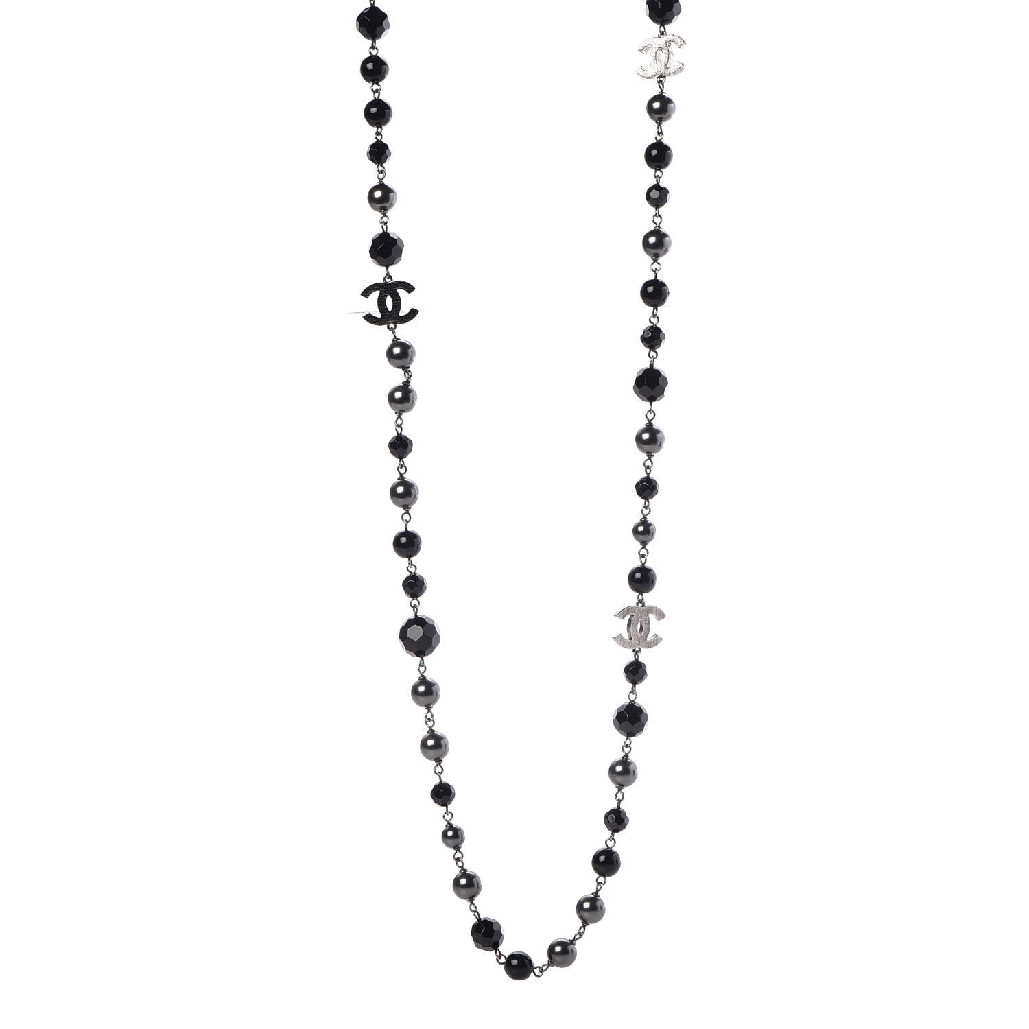 Chanel Ruthenium Beaded CC Long Necklace Black 1 of 5