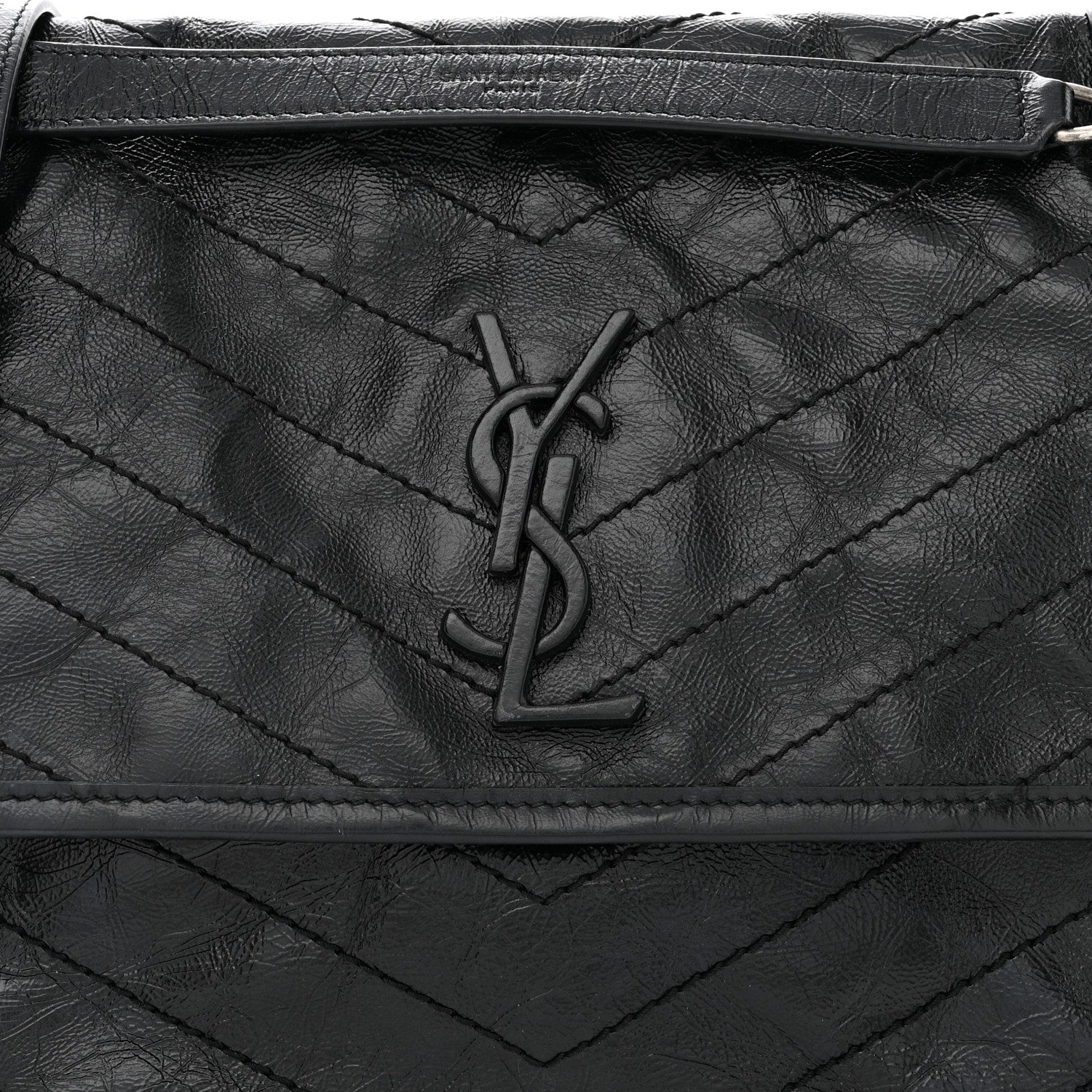 Saint Laurent Crinkled Calfskin Matelasse Monogram Medium Niki Chain Satchel Black 8 of 12
