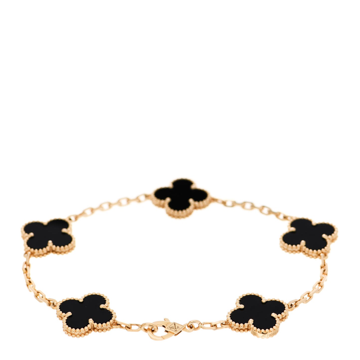 18K Yellow Gold Black Onyx 5 Motifs Vintage Alhambra Bracelet