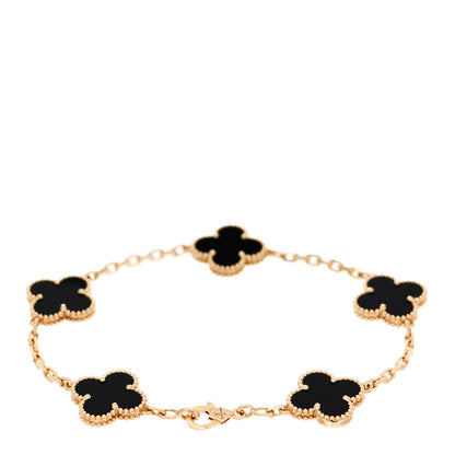 Van Cleef & Arpels 18K Yellow Gold Black Onyx 5 Motifs Vintage Alhambra Bracelet 2 of 5