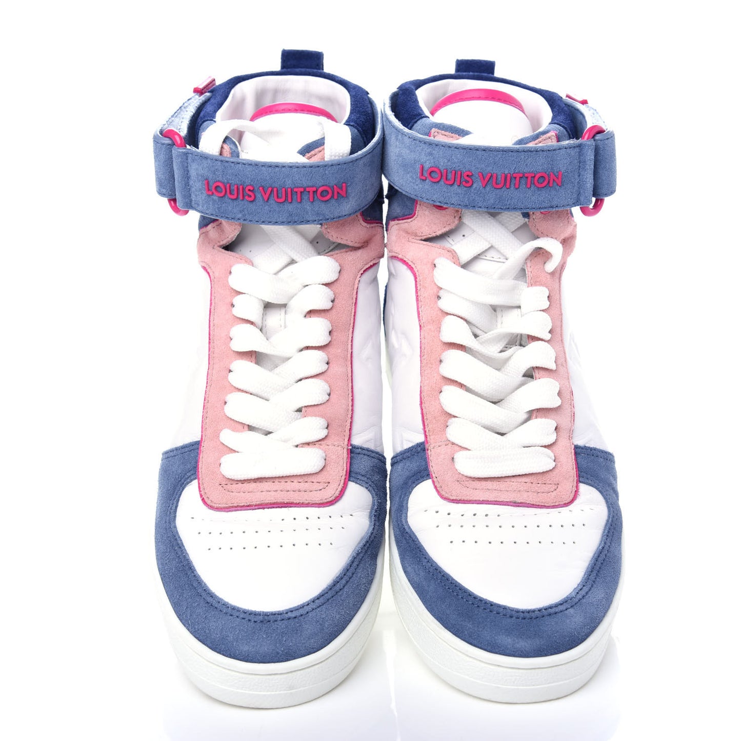 Sheepskin Embossed Suede Calfskin Boombox High-Top Sneakers 37.5 White Denim Blue