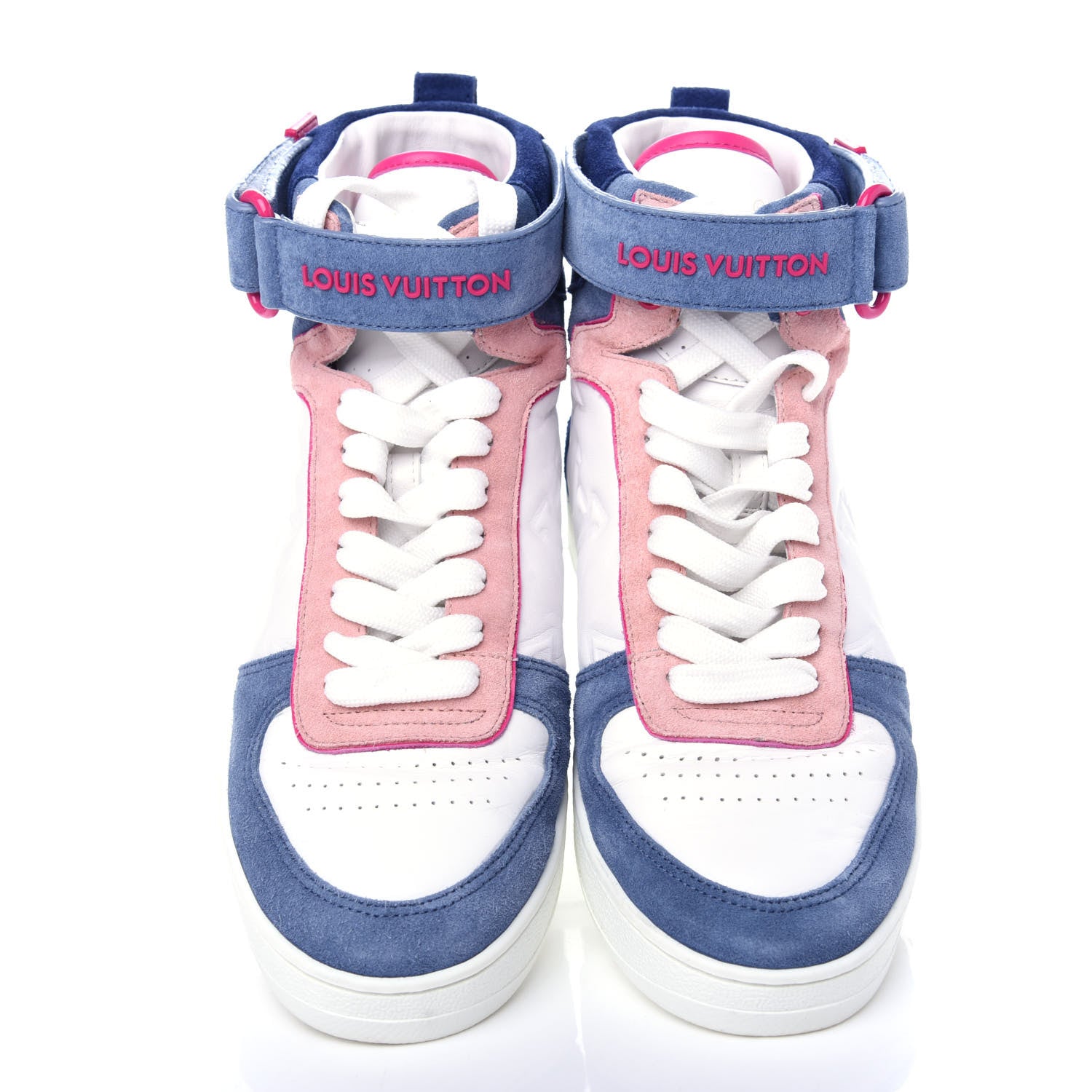 Louis Vuitton Sheepskin Embossed Suede Calfskin Boombox High-Top Sneakers 37.5 White Denim Blue 5 of 10