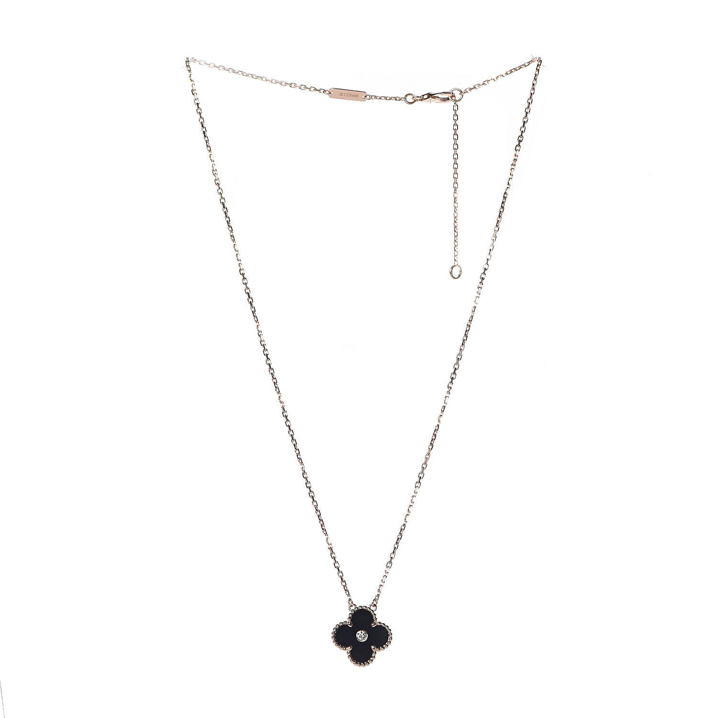 18K Rose Gold Diamond Black Onyx Vintage Alhambra Pendant Necklace