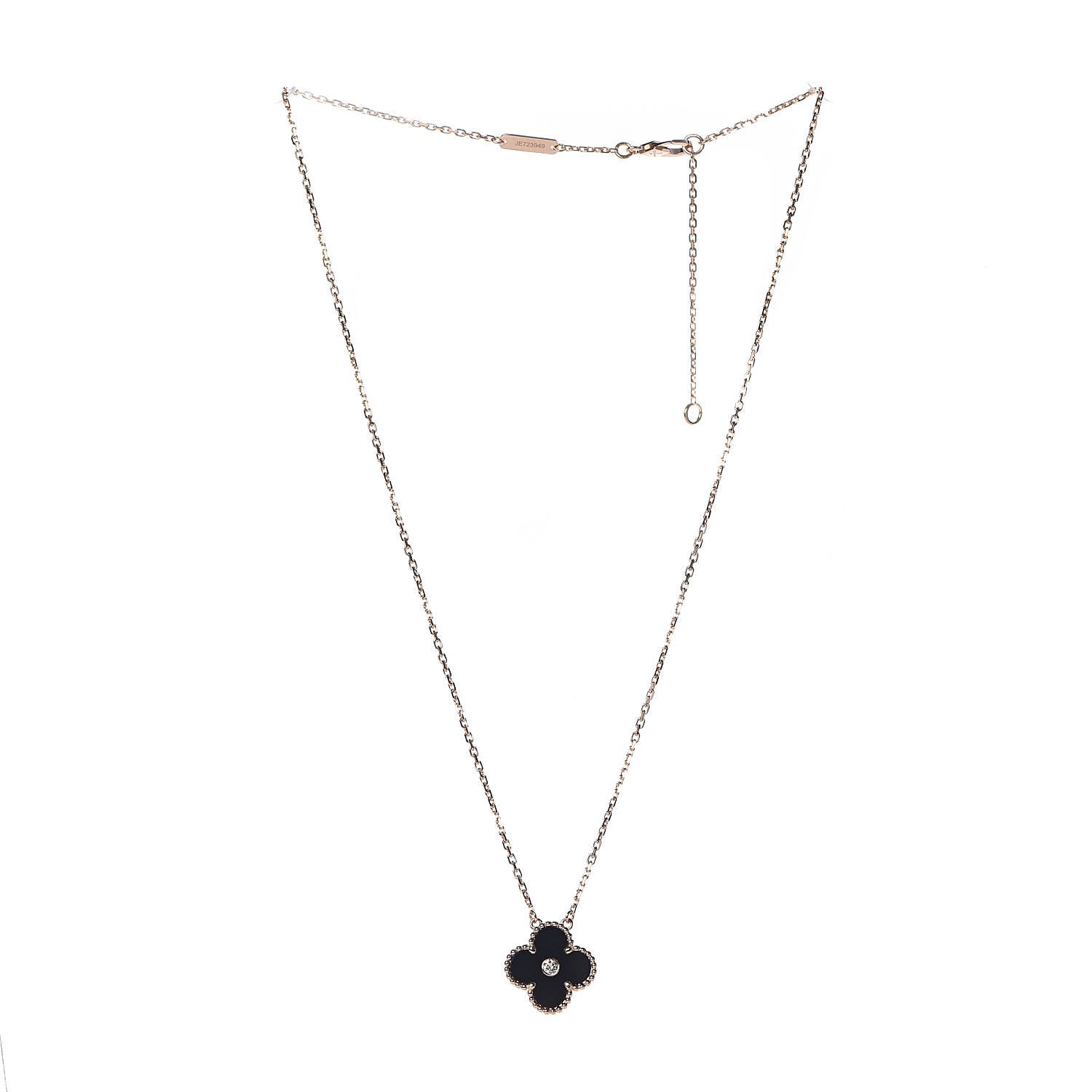 Van Cleef & Arpels 18K Rose Gold Diamond Black Onyx Vintage Alhambra Pendant Necklace 3 of 8